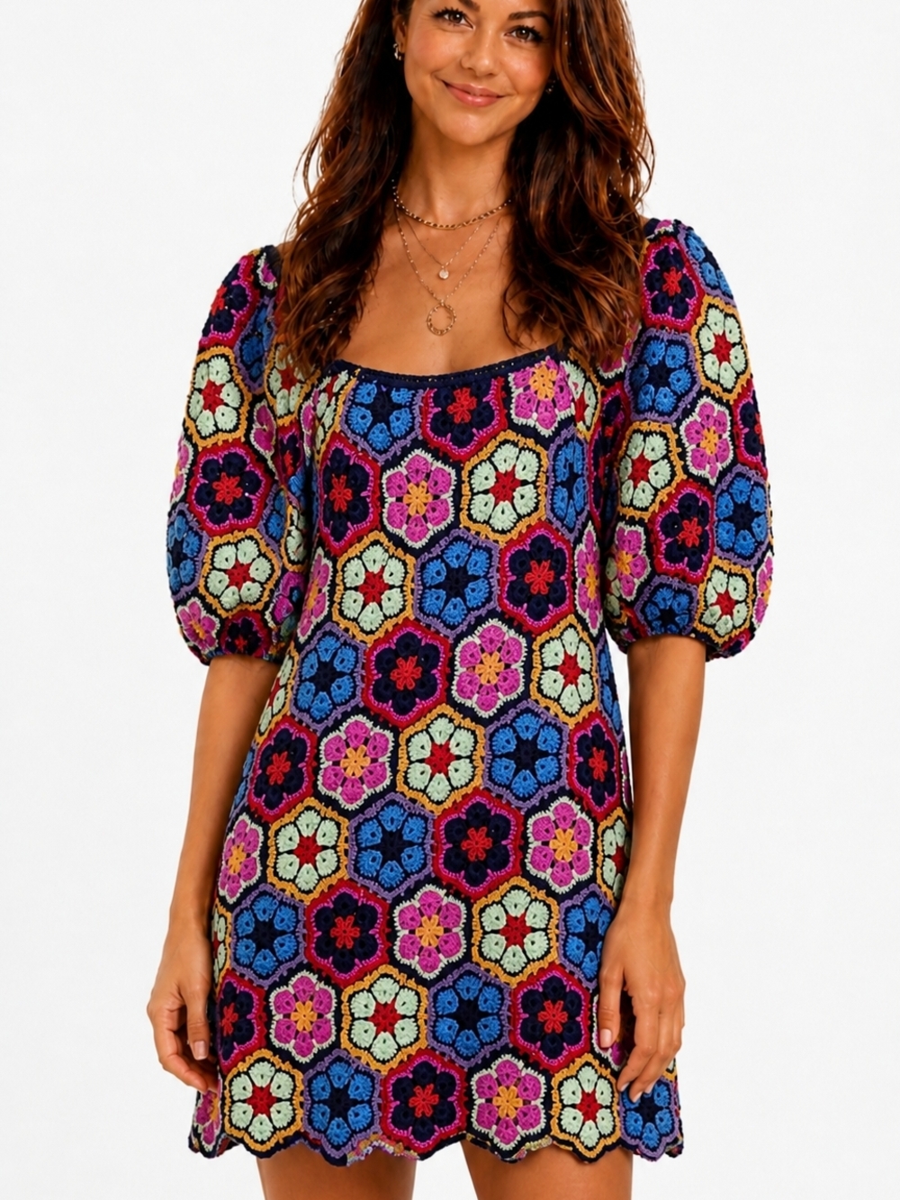 FARM Rio Flower Crochet Mini Dress